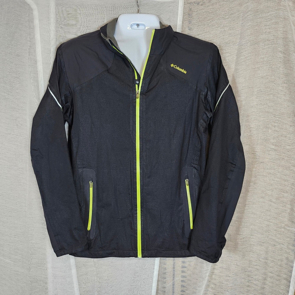 Columbia Mens Jacket Full Zip Up Omni Wick Evap Black Yellow Lightweight M/M